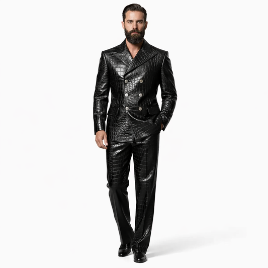 Men  Black Alligator Leather Suit