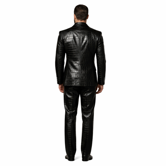 Men  Black Alligator Leather Suit
