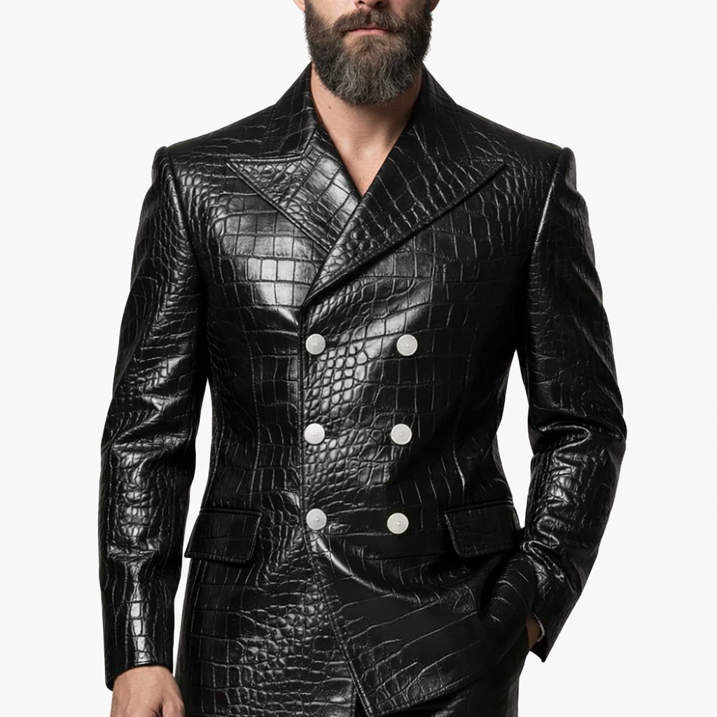 Men  Black Alligator Leather Suit