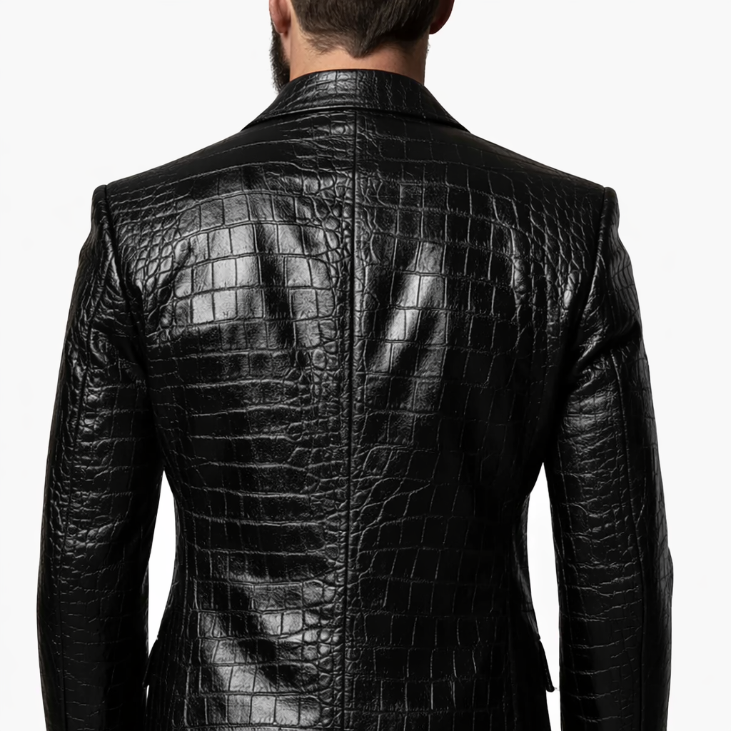 Men  Black Alligator Leather Suit